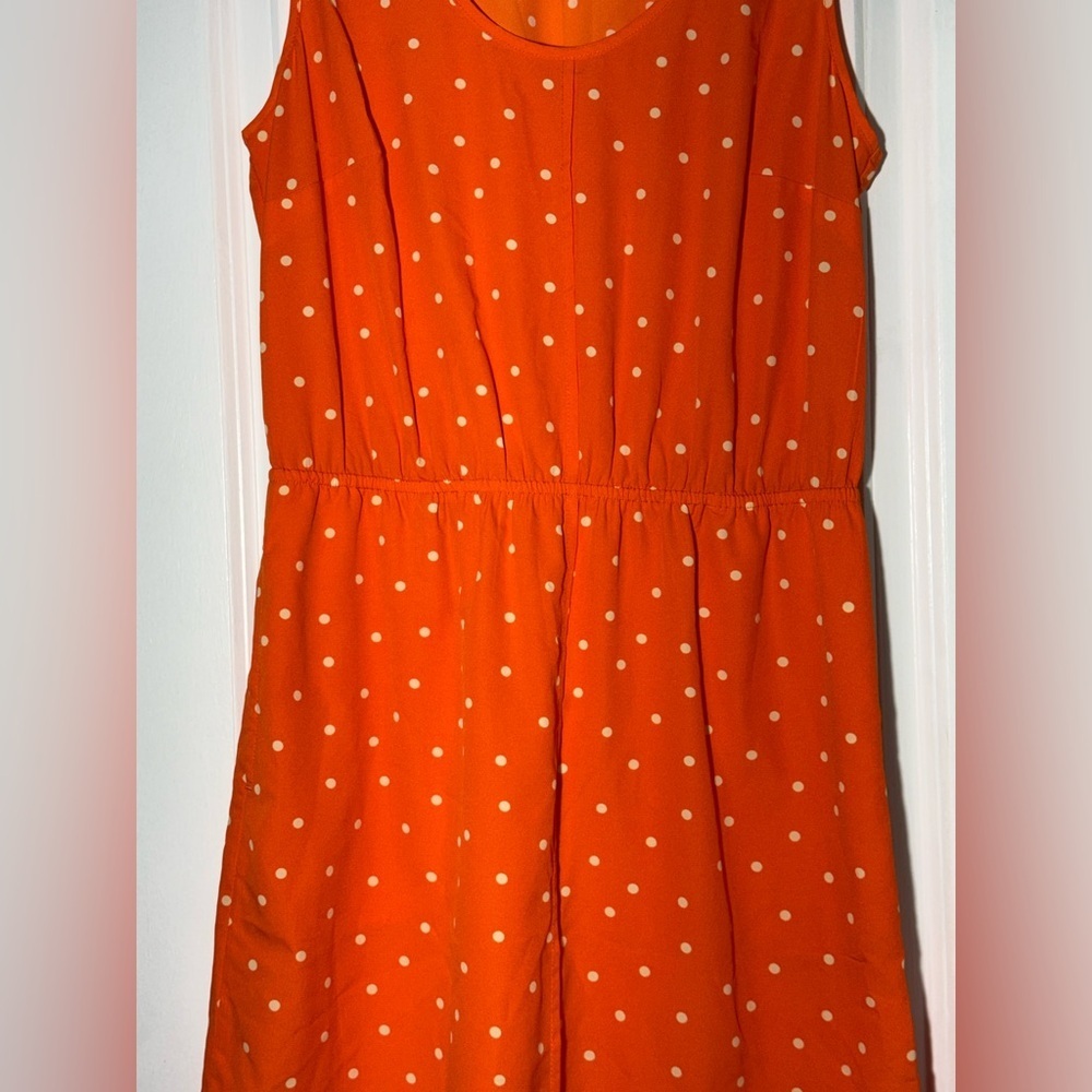 Merona Mini Dress Orange White Polka Dots Sleeveless Size M - Picture 3 of 6